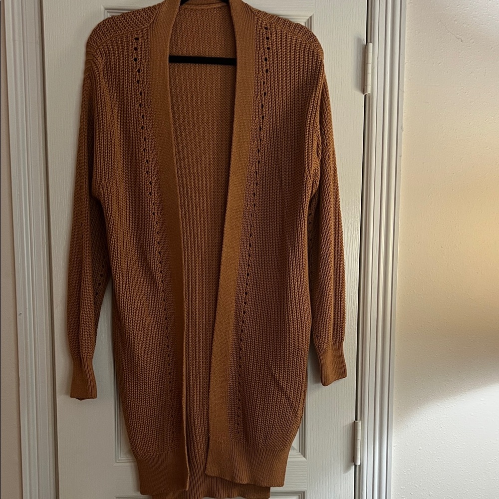 Women's Tan Open-Front Sweater